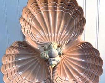 Vintage Blush Pink Scalloped Seashell Platter made in Mexico ~ 13.25” (Very Large)