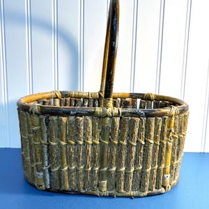 Vintage Rustic Wooden Oval Sticks Basket 11”