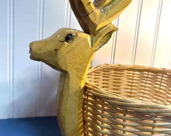 Vintage Hand~carved Deer Antler Woven Basket ~ 14” - Etsy