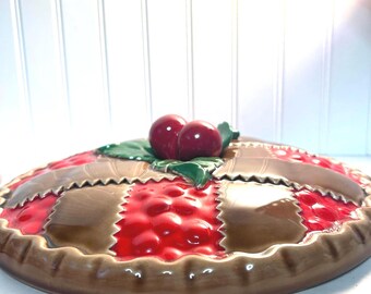ヴィンテージ 1950年代 陶器製 チェリーパイ皿 蓋付き - 日本製 - 11.5