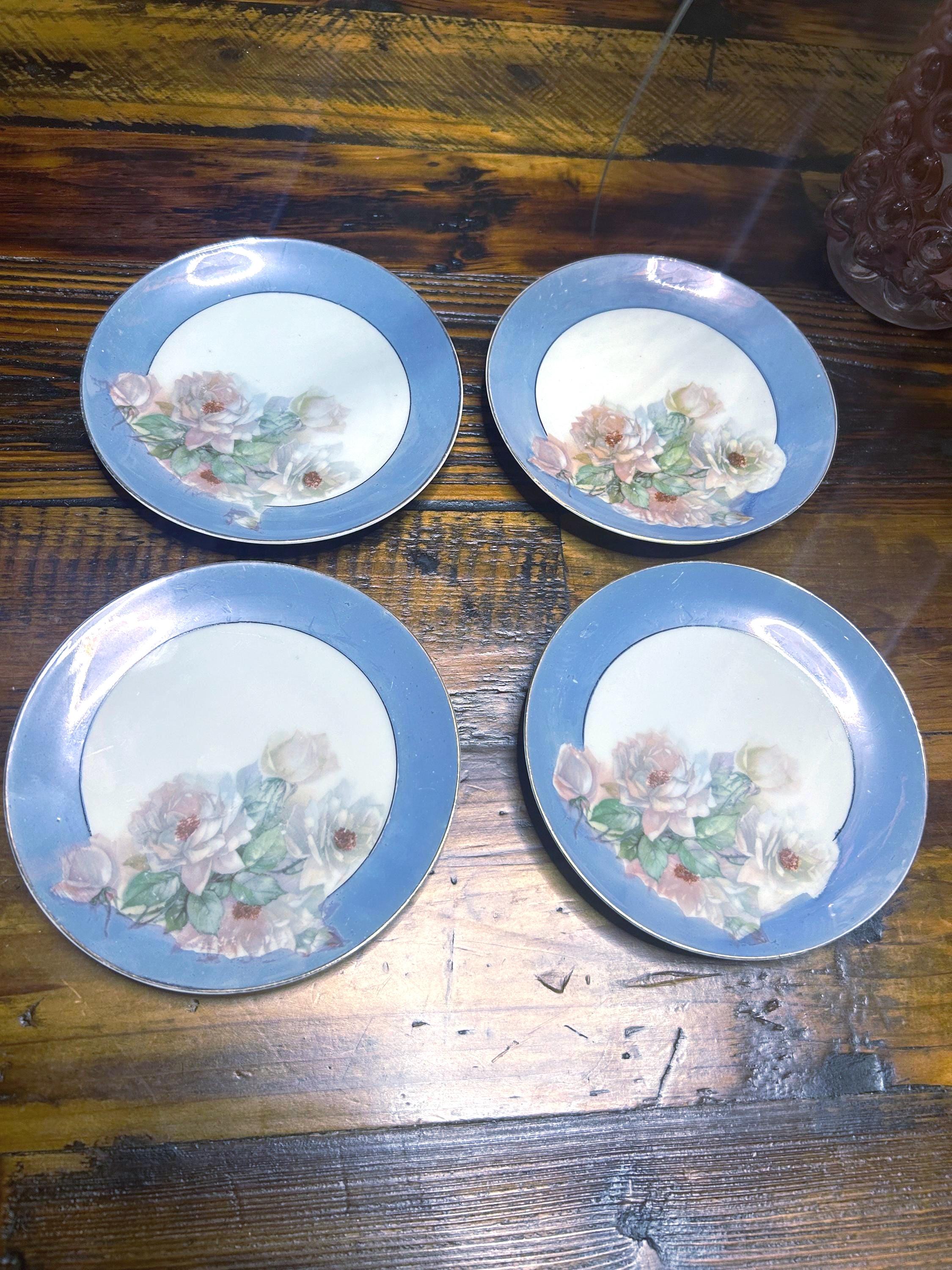 Vintage Bavaria Porcelain Bread Plates: Blue Floral, Gold Trim