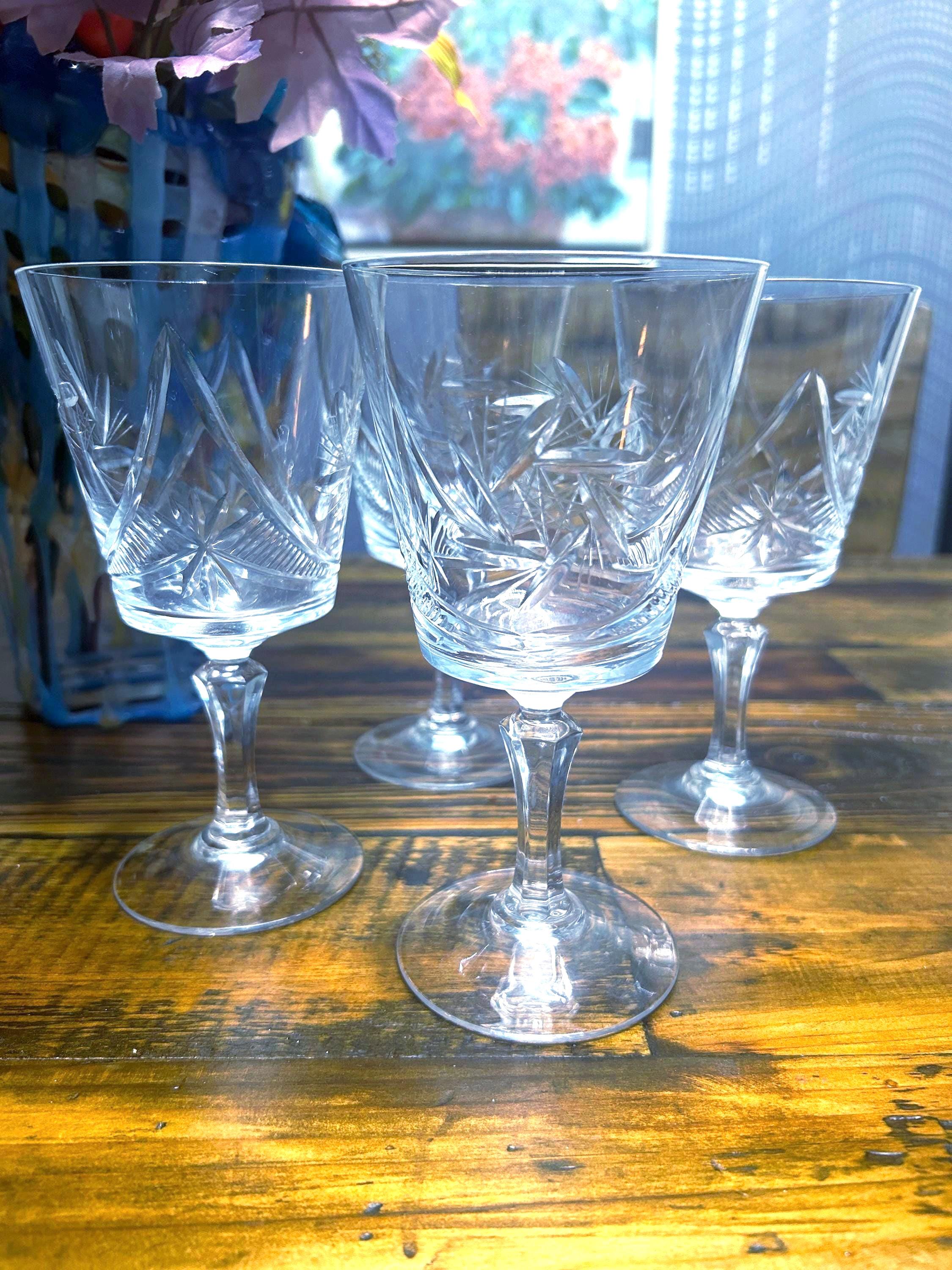 クリスタルボトル　昭和レトロ　ヴィンテージ Vintage Pinwheel Crystal Wine Barware Glasses ~ Set of 4 - Etsy