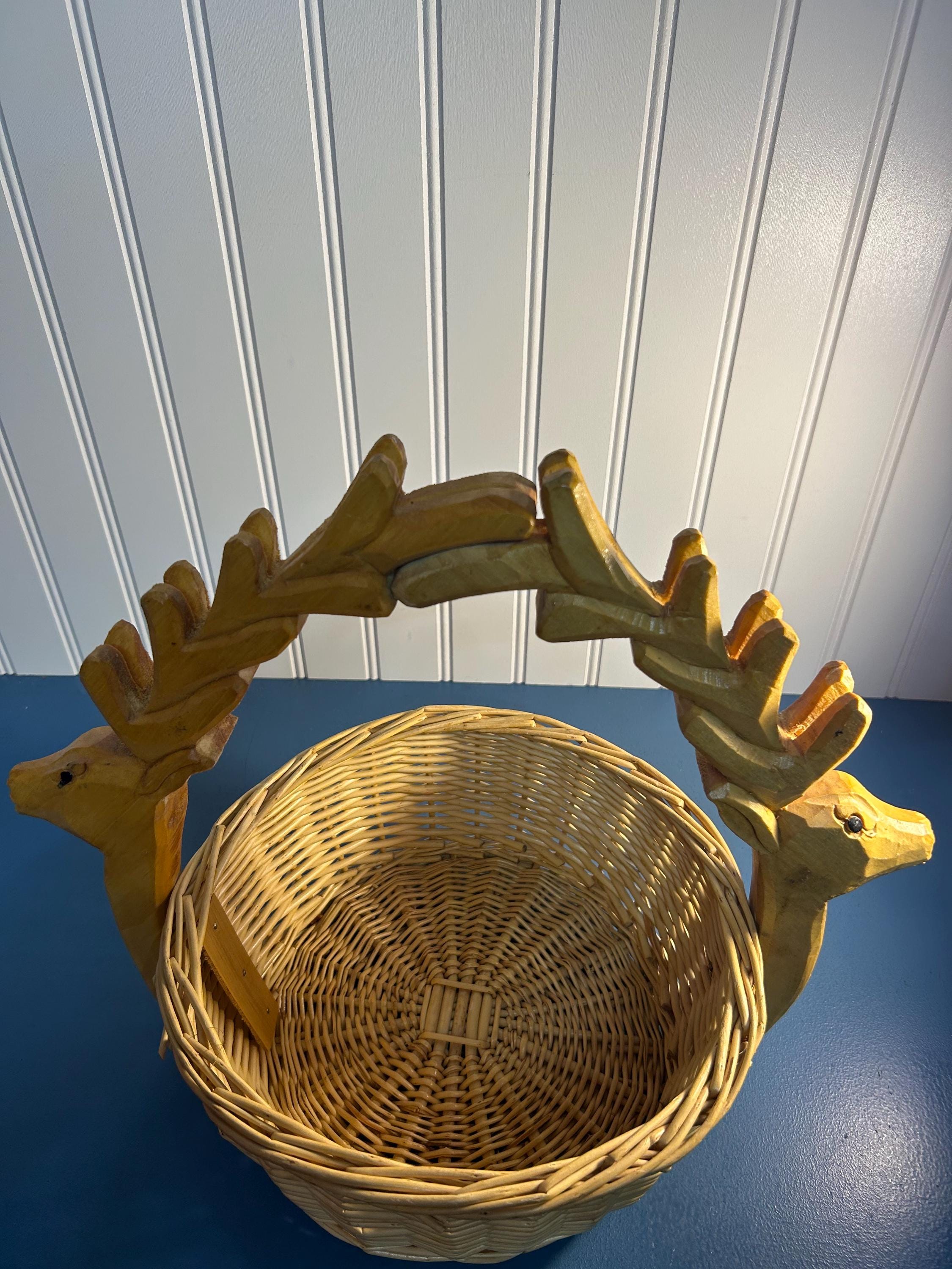 Vintage Hand~carved Deer Antler Woven Basket ~ 14” - Etsy