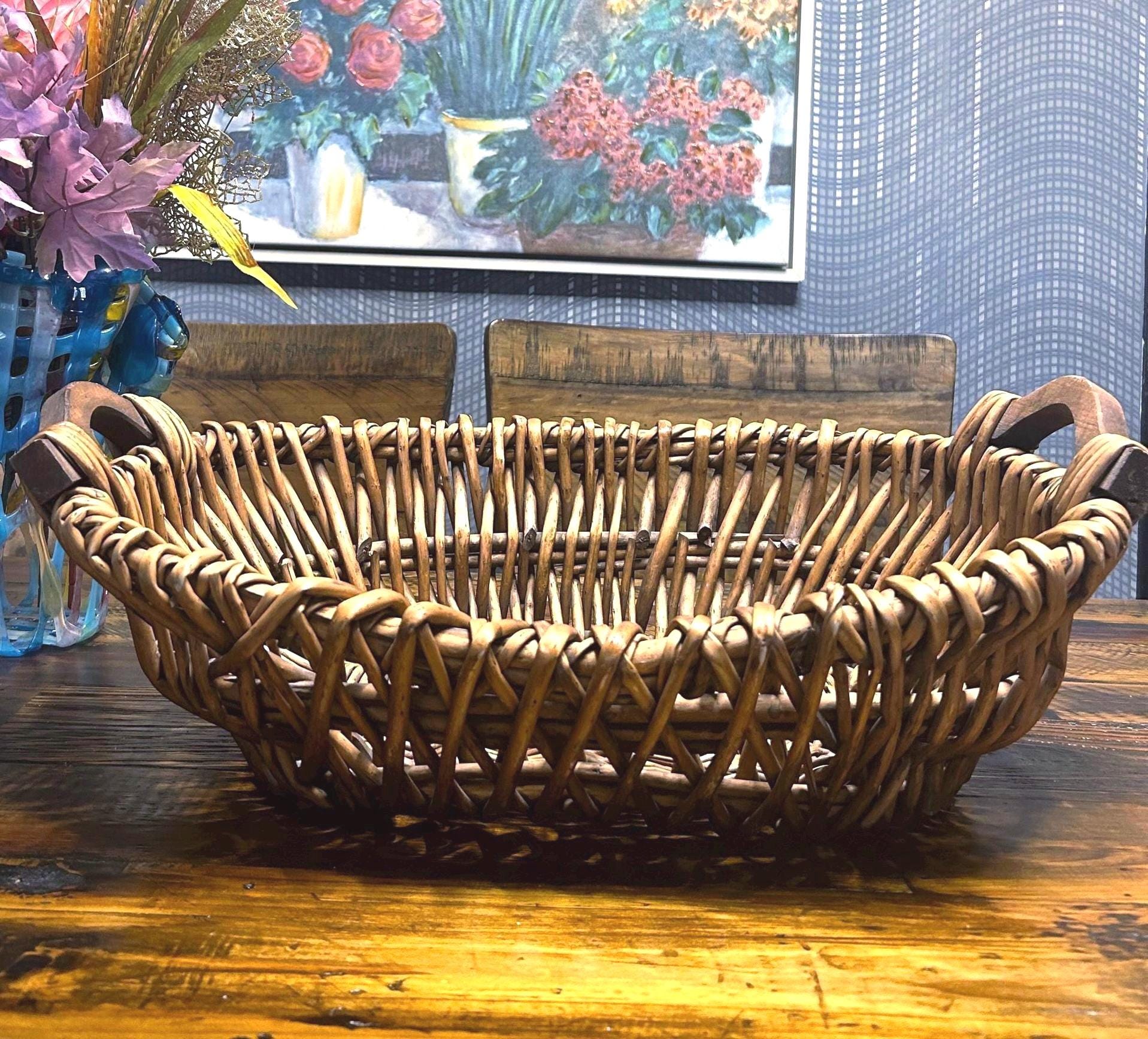 Vintage Wicker Basket W/ Handles ~ 21”x 14” (large) - Etsy