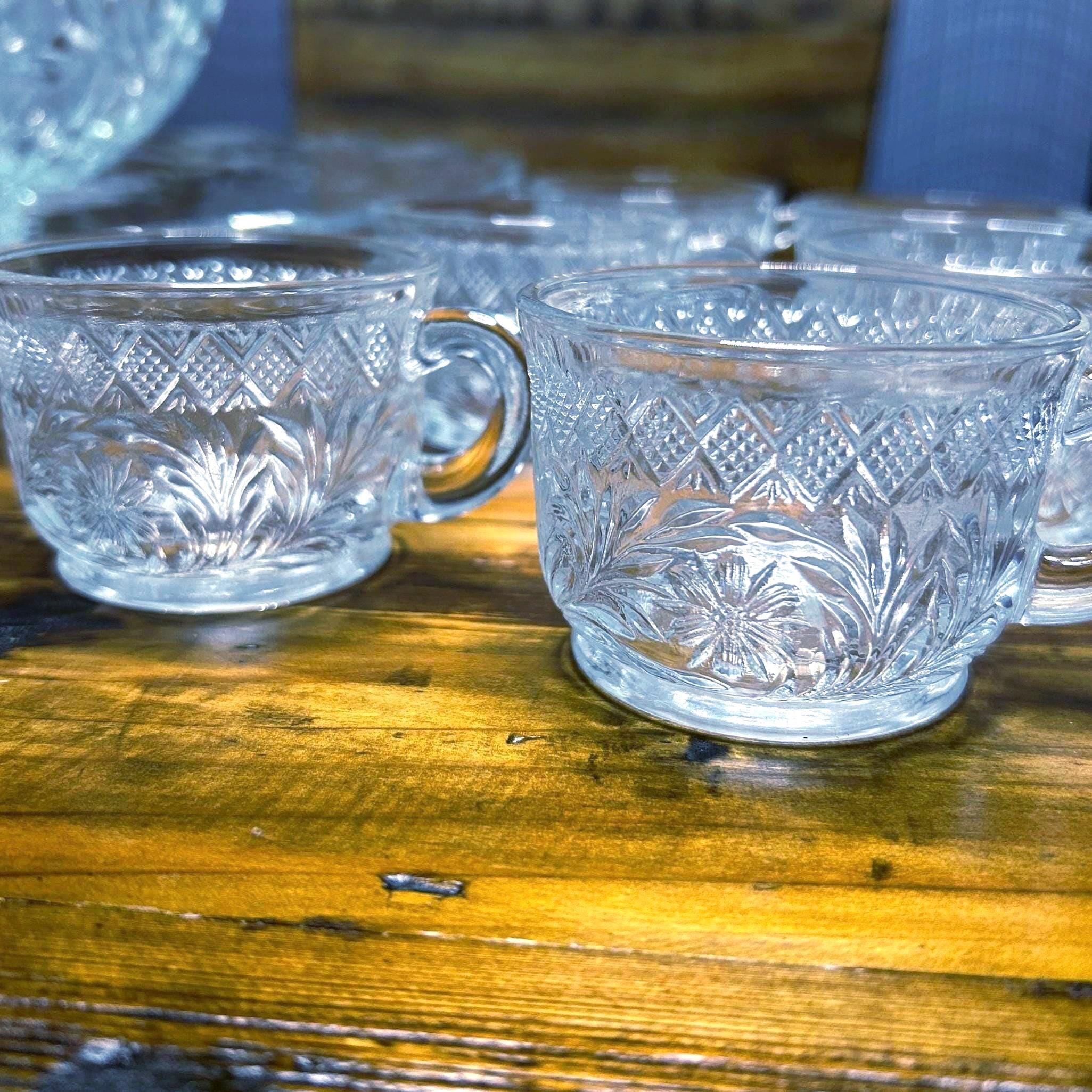 Vintage Floral Cut Crystal Punch Bowl Set: 15-piece Serving