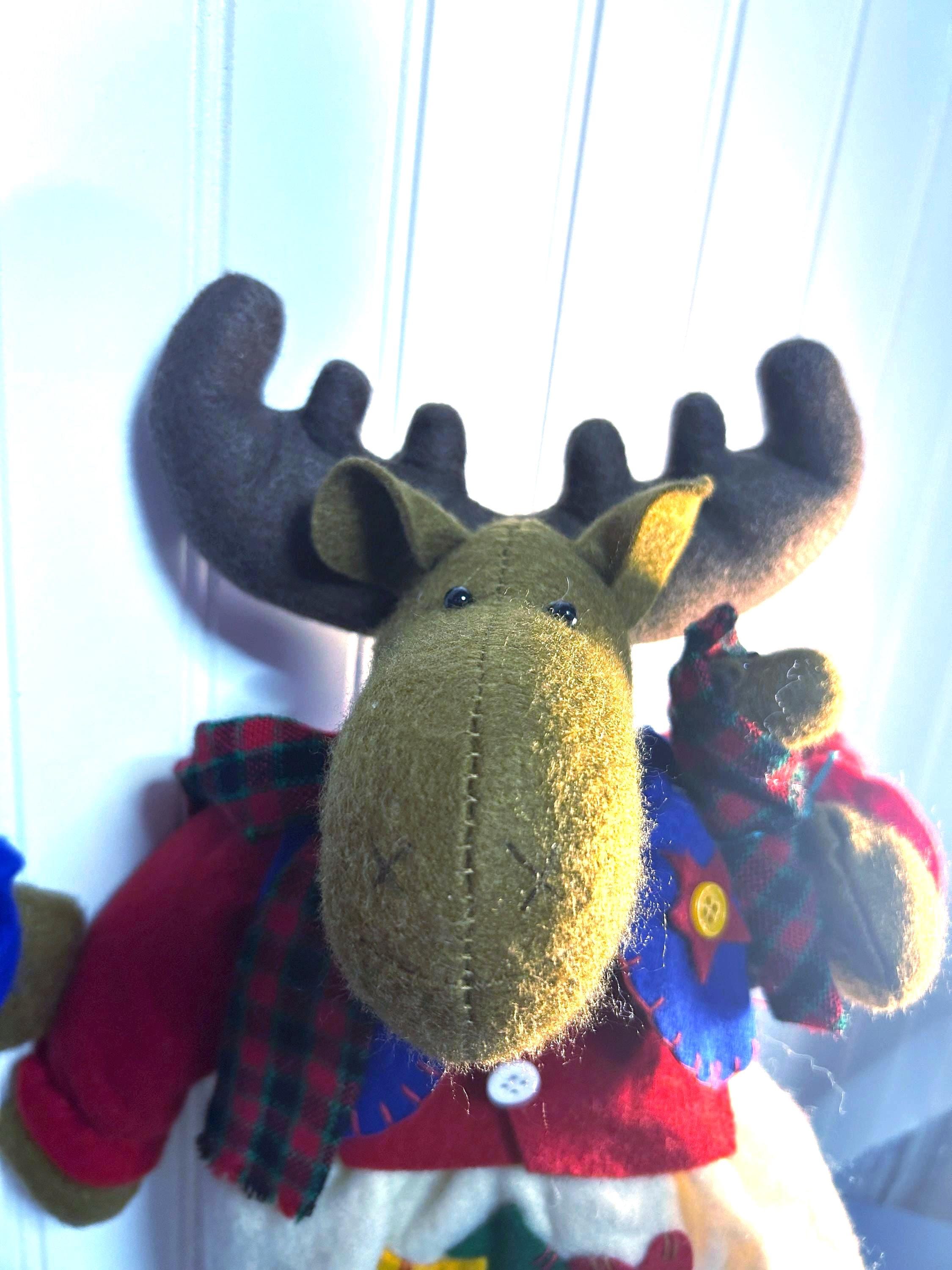 Vintage 1990s Christmas Moose Couple: Stuffed Felt Figurines- 18.5