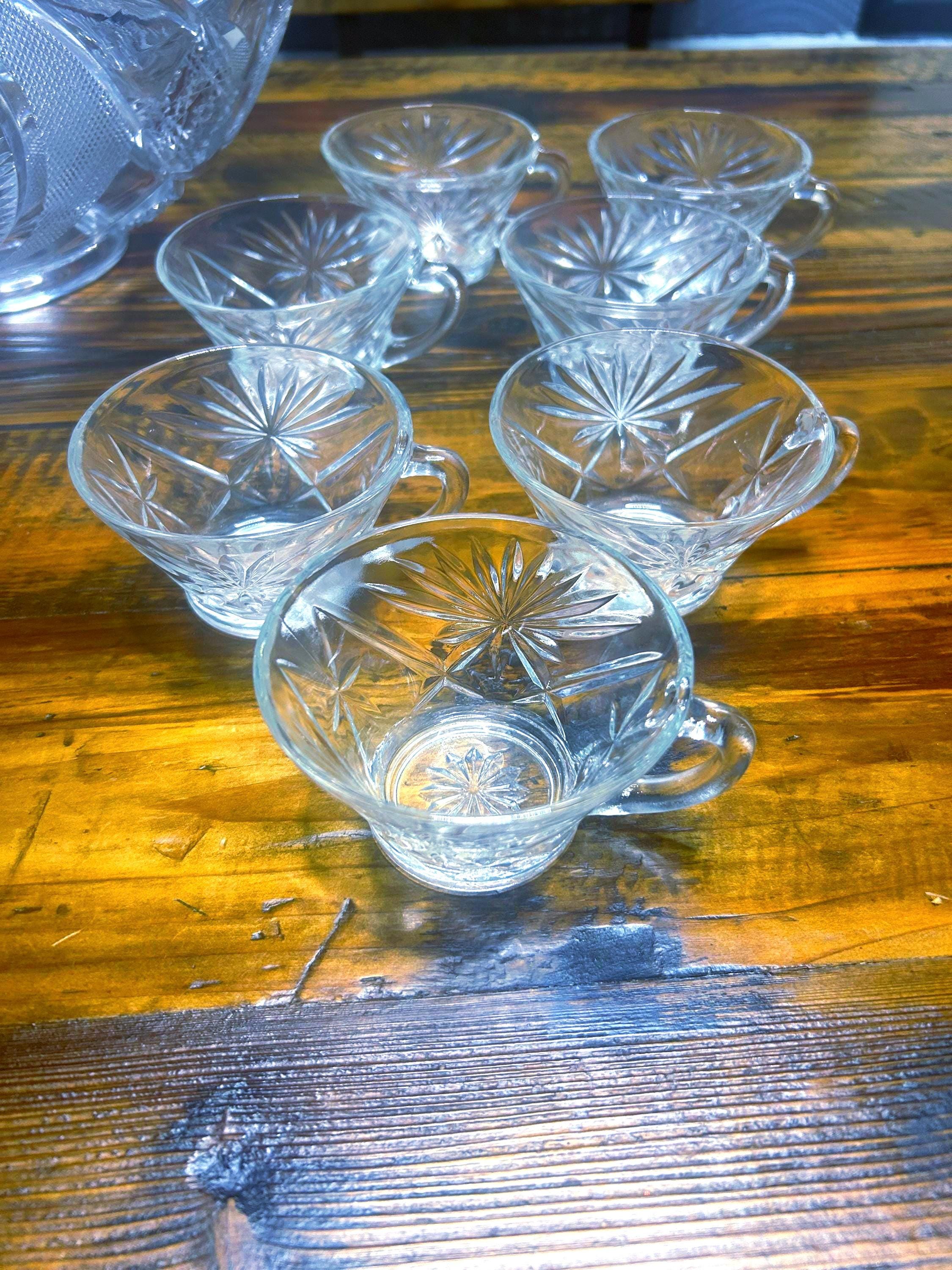 Vintage Mckee Aztec Pinwheel Crystal Punch Bowl Set: 13 Diamond Cut ...
