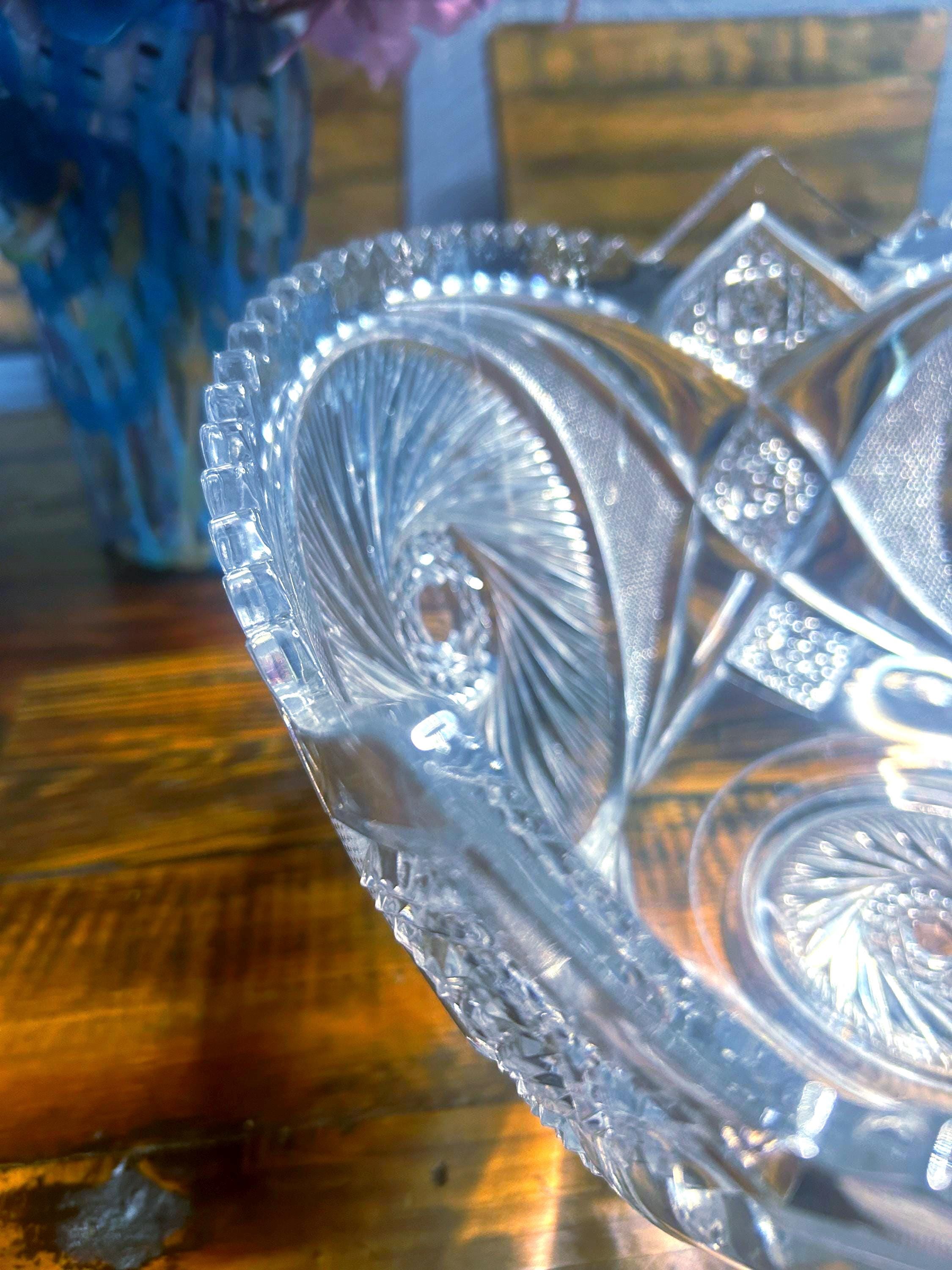 Vintage Mckee Aztec Pinwheel Crystal Punch Bowl Set: 13 Diamond Cut ...