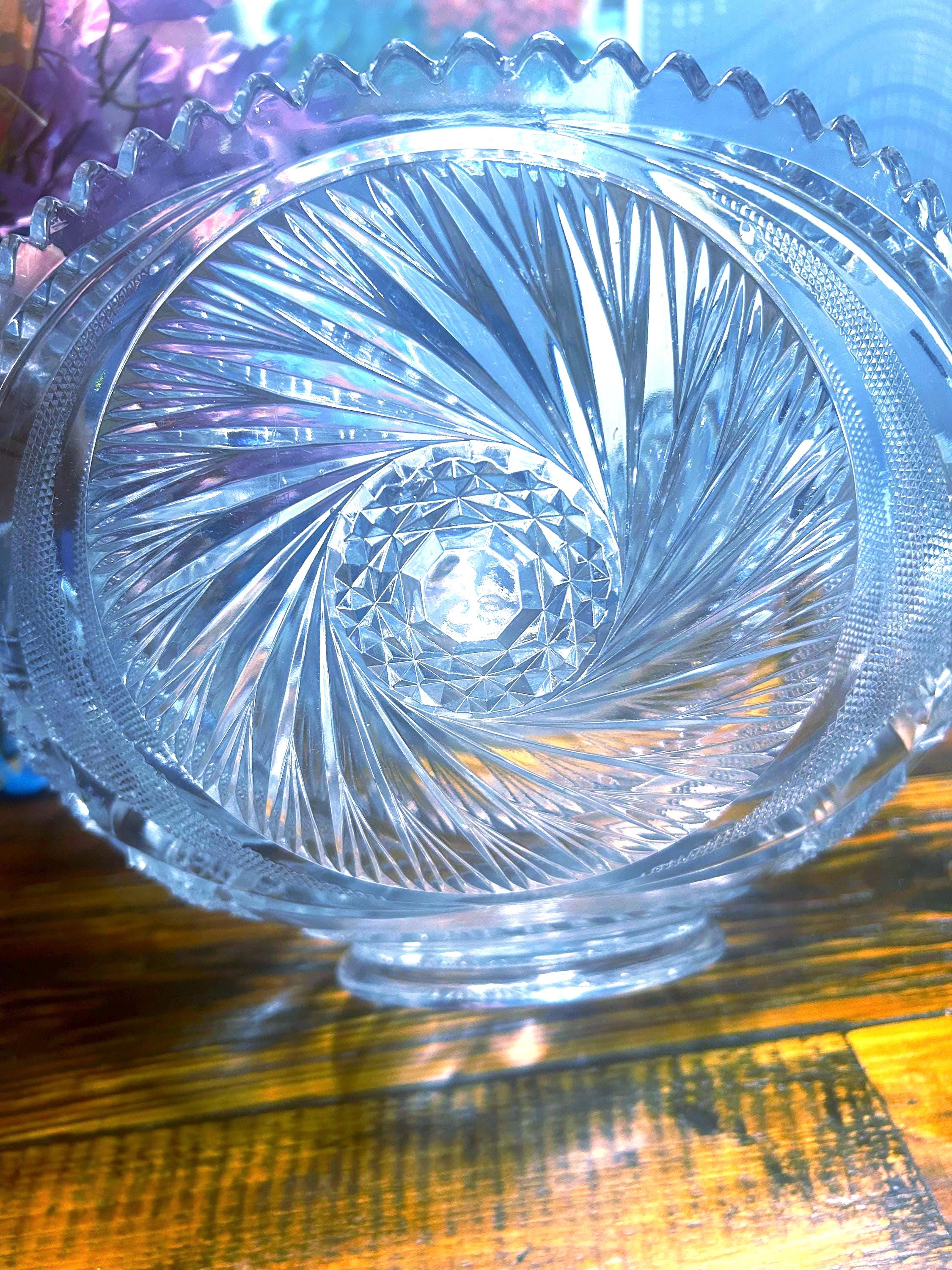 Vintage Mckee Aztec Pinwheel Crystal Punch Bowl Set: 13 Diamond Cut ...