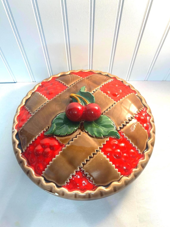 ヴィンテージ 1950年代 陶器製 チェリーパイ皿 蓋付き - 日本製 - 11.5