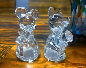 Vintage Lenox Crystal Mickey and Minnie Mouse Salt & Pepper Shakers ~ set of 2- 4.5”