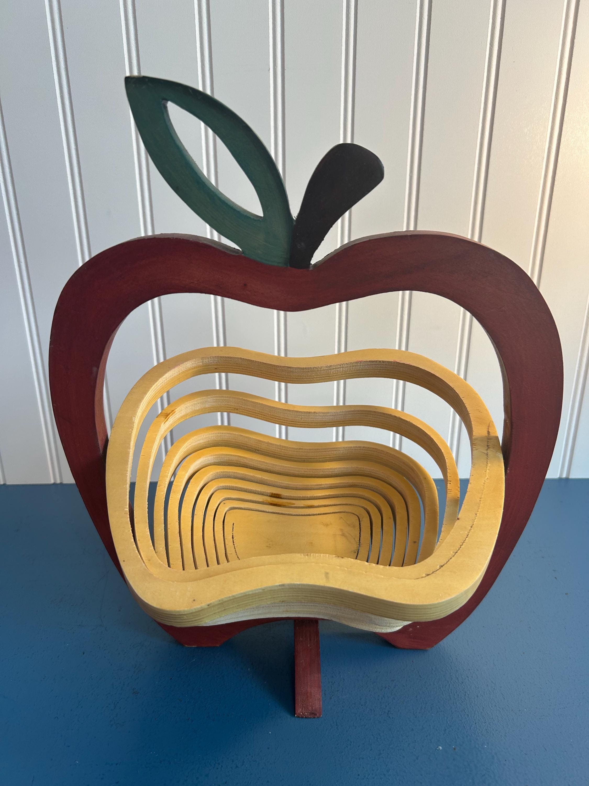 ヴィンテージ　カントリー雑貨／Apple 木製スタンドオブジェ Vintage Wood Apple Fruit & Veggie Colaspable Basket~ 12.5” - Etsy