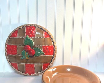 ヴィンテージ 1950年代 陶器製 チェリーパイ皿 蓋付き - 日本製 - 11.5