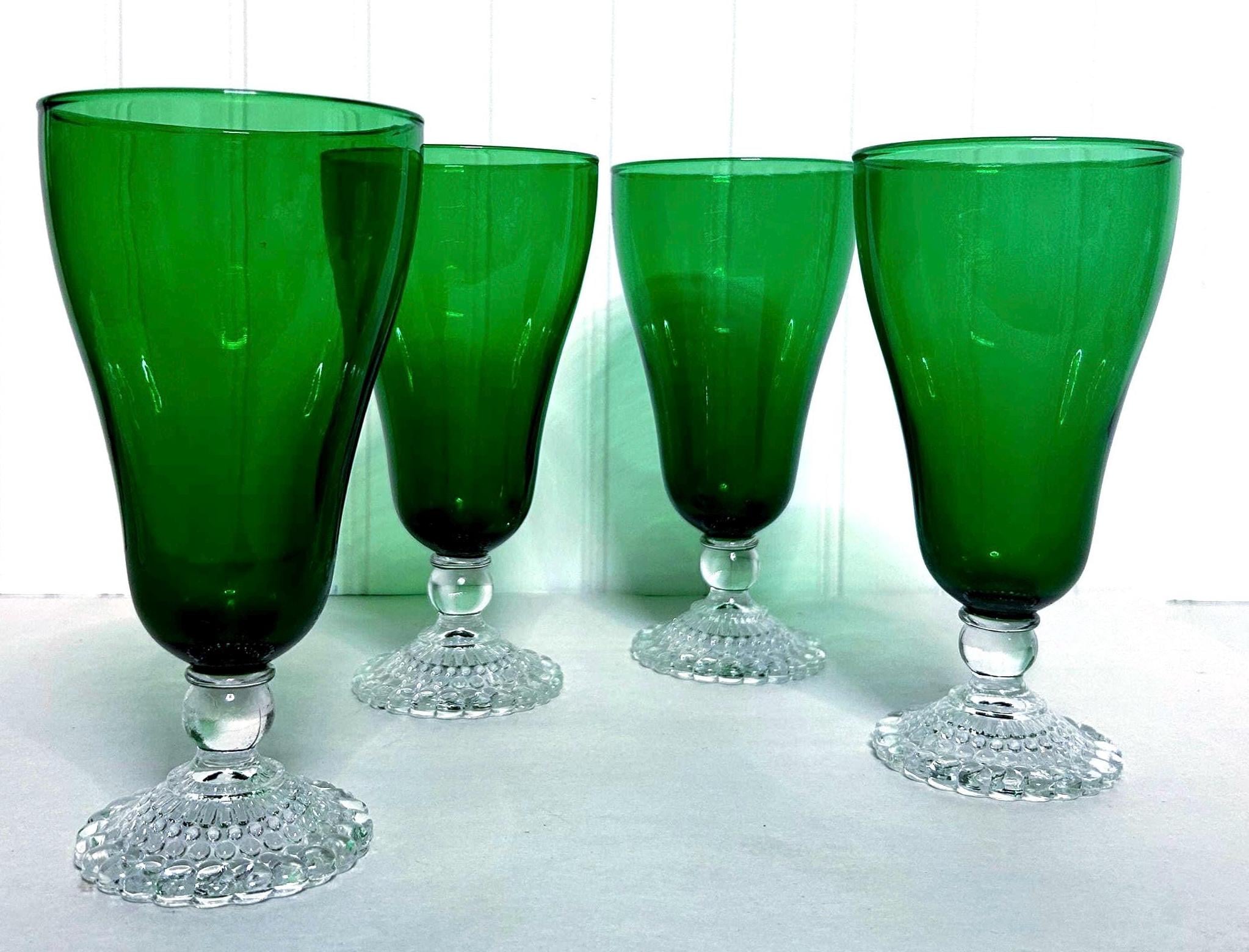 Vintage Forest Green “Boopie” Goblets ~ 4 pcs