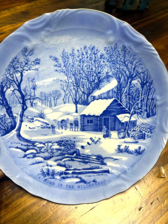 Vintage Tundra Japan Blue & White Winter Homestead Plates, Set of