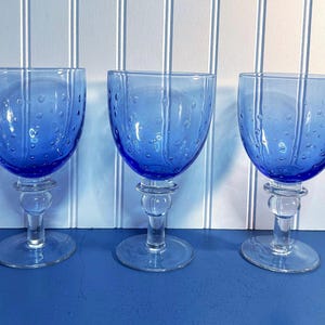 Vintage Blue Clear Water Goblet~ Zrike Pavilion~ set of 3 (Large)