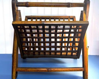 ヴィンテージ無垢材 2段マガジン/ブックラック ハンドル付き ~ 23
