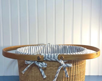ヴィンテージ ナンタケット バスケット 12インチ x 9インチ ストライプ