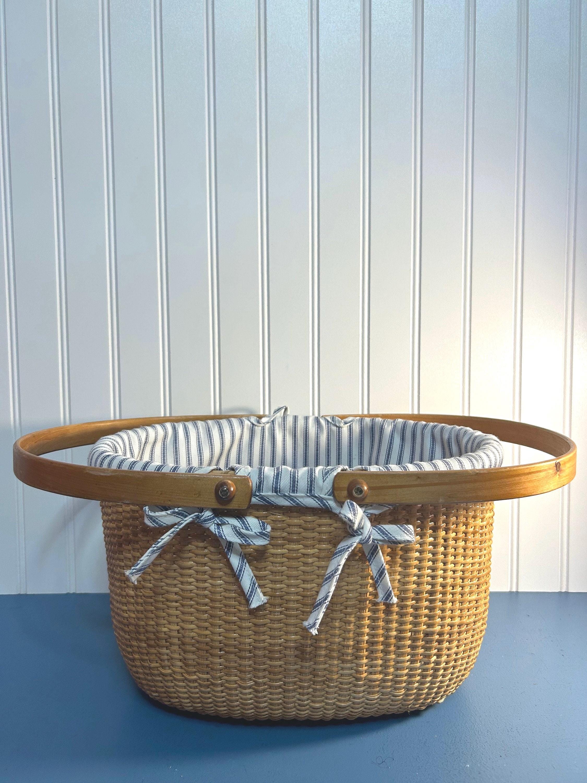 ヴィンテージ ナンタケット バスケット 12インチ x 9インチ ストライプ