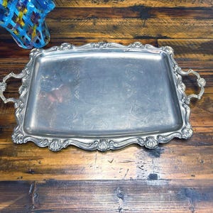 Bandeja de servir vintage Regal Silver China com alças, bandeja de mordomo, 25º aniversário ~ 22,5”