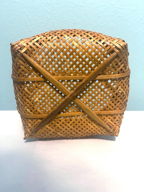 ヴィンテージ籐バスケット（ハンドル付き）～8.5インチ - Etsy 日本