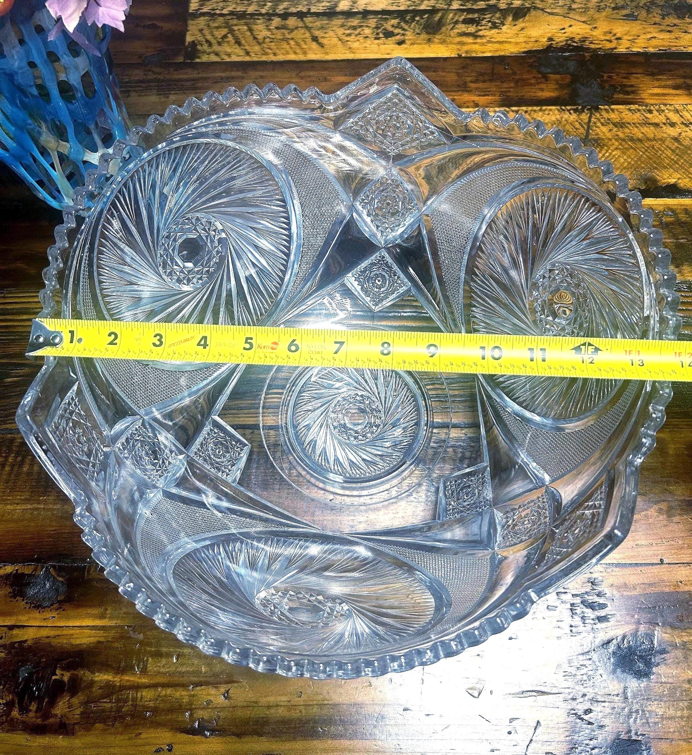 Vintage Mckee Aztec Pinwheel Crystal Punch Bowl Set: 13 Diamond Cut ...