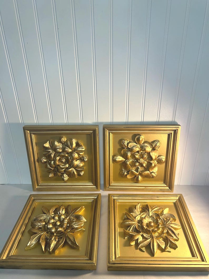 Vintage Ceramic Gold Floral Wall Art Set of 4 - Etsy