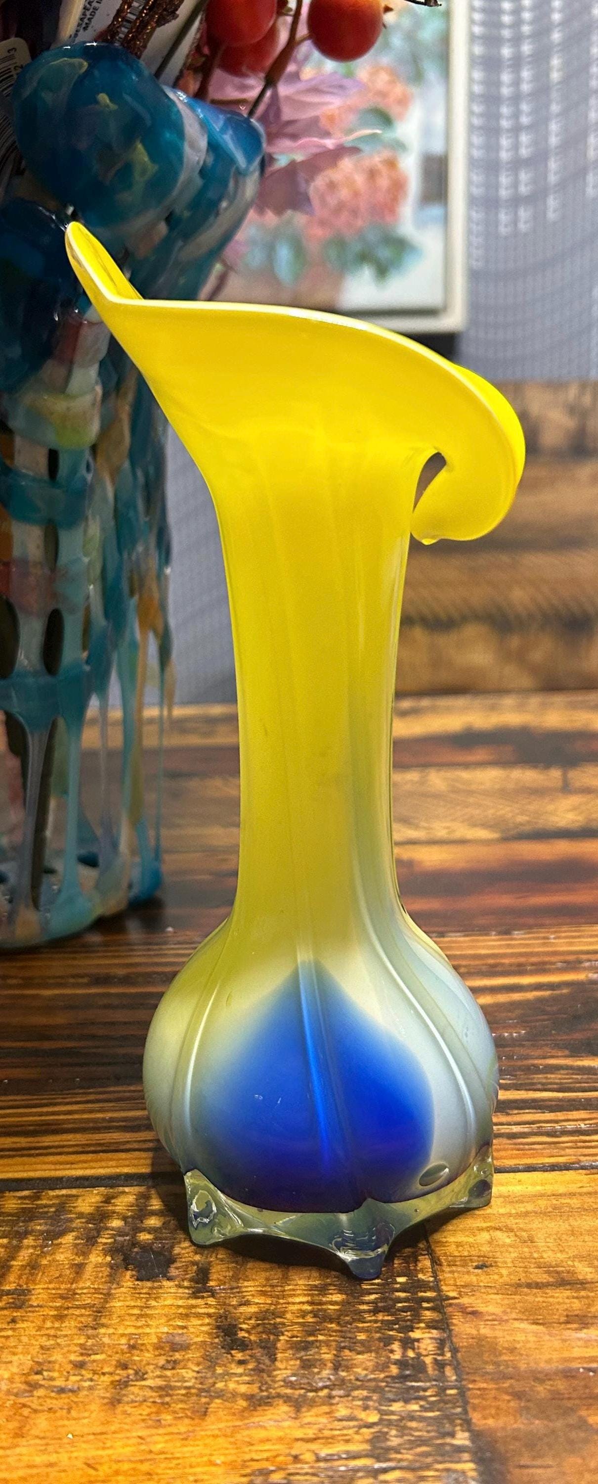 ヴィンテージ 手吹き イエロー＆ブルー ムラーノ カラ リリ 花瓶 ~ 8