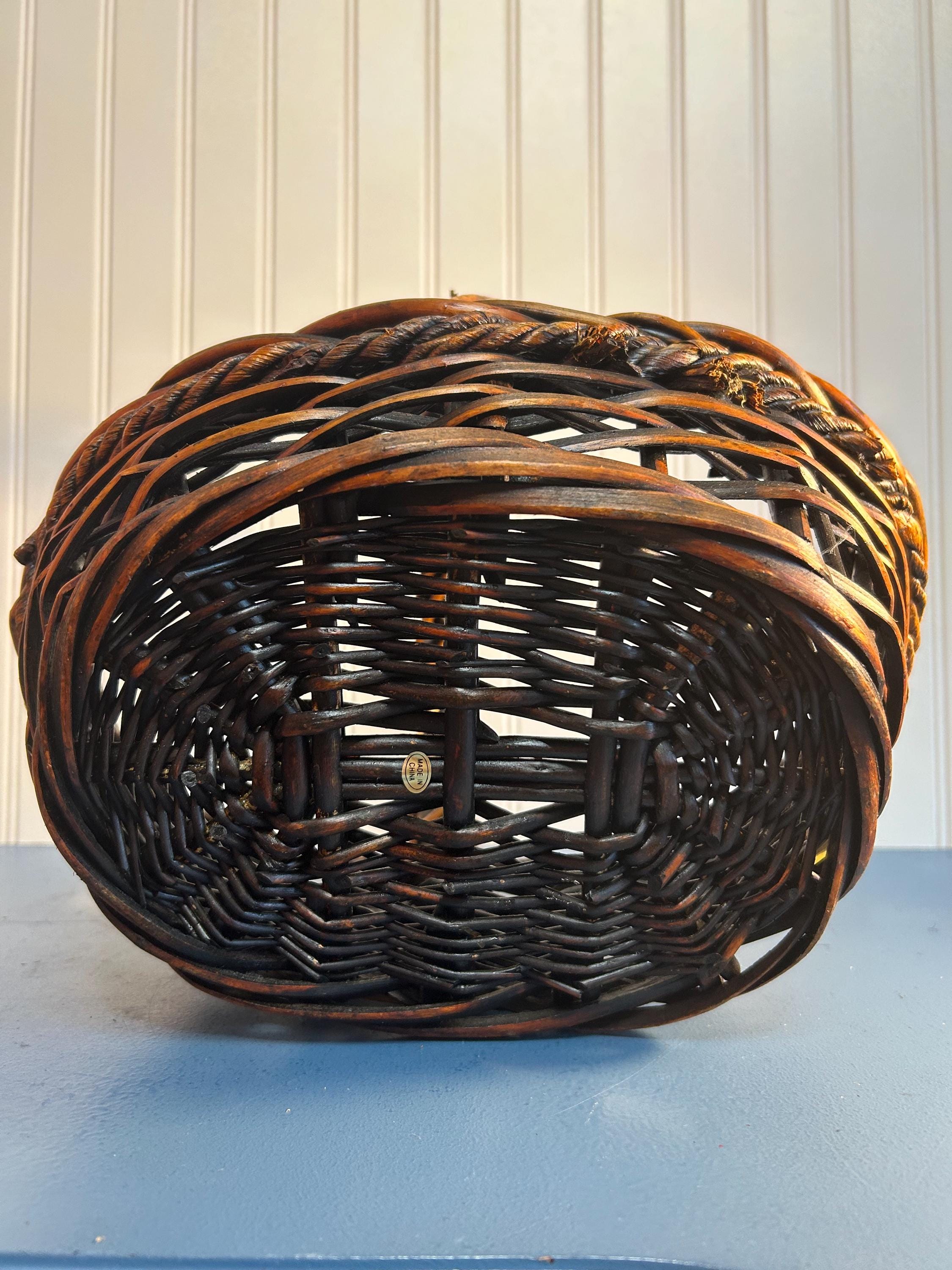 ヴィンテージ籐バスケット（ハンドル付き）～12インチ×9インチ - Etsy 日本