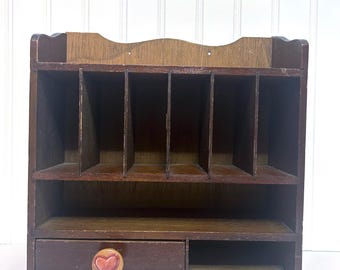 Vintage Wood Organizer w/ Cubby, Wall/ Desktop ~ 11.25”
