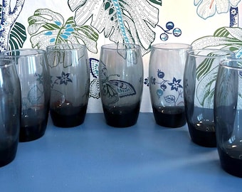 Vintage Libbey Grey Smoke Glasses- set of (8)