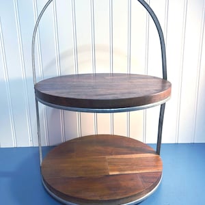 Wooden 2~ Tier Cake Stand w/ Handle ~ 17.5”