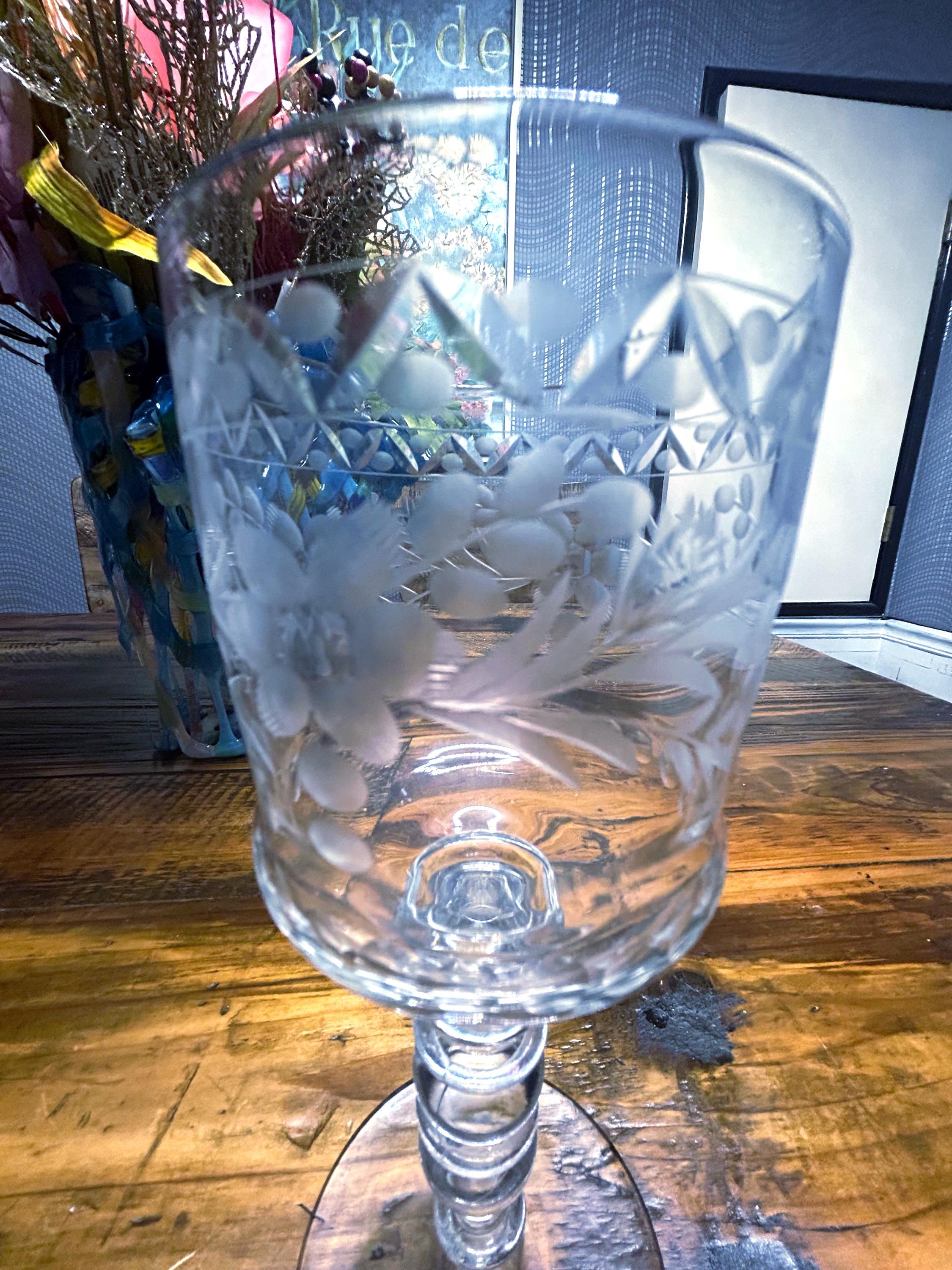 Vintage Multi~ Motif Etched Crystal Glasses ~ Set of 9 ~ 7.25