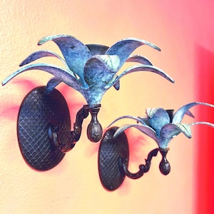Vintage Cast Iron Palm Tree Wall Sconces - Hollywood Regency Set