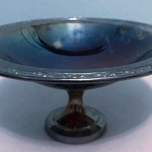 Vintage Oneida Silverplate Footed Candy Dish w/ blue patina ~ 7.5”