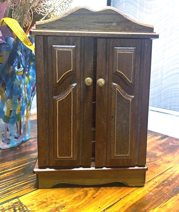 Vintage Wooden Jewelry Box/ Armoire ~ 11.5”