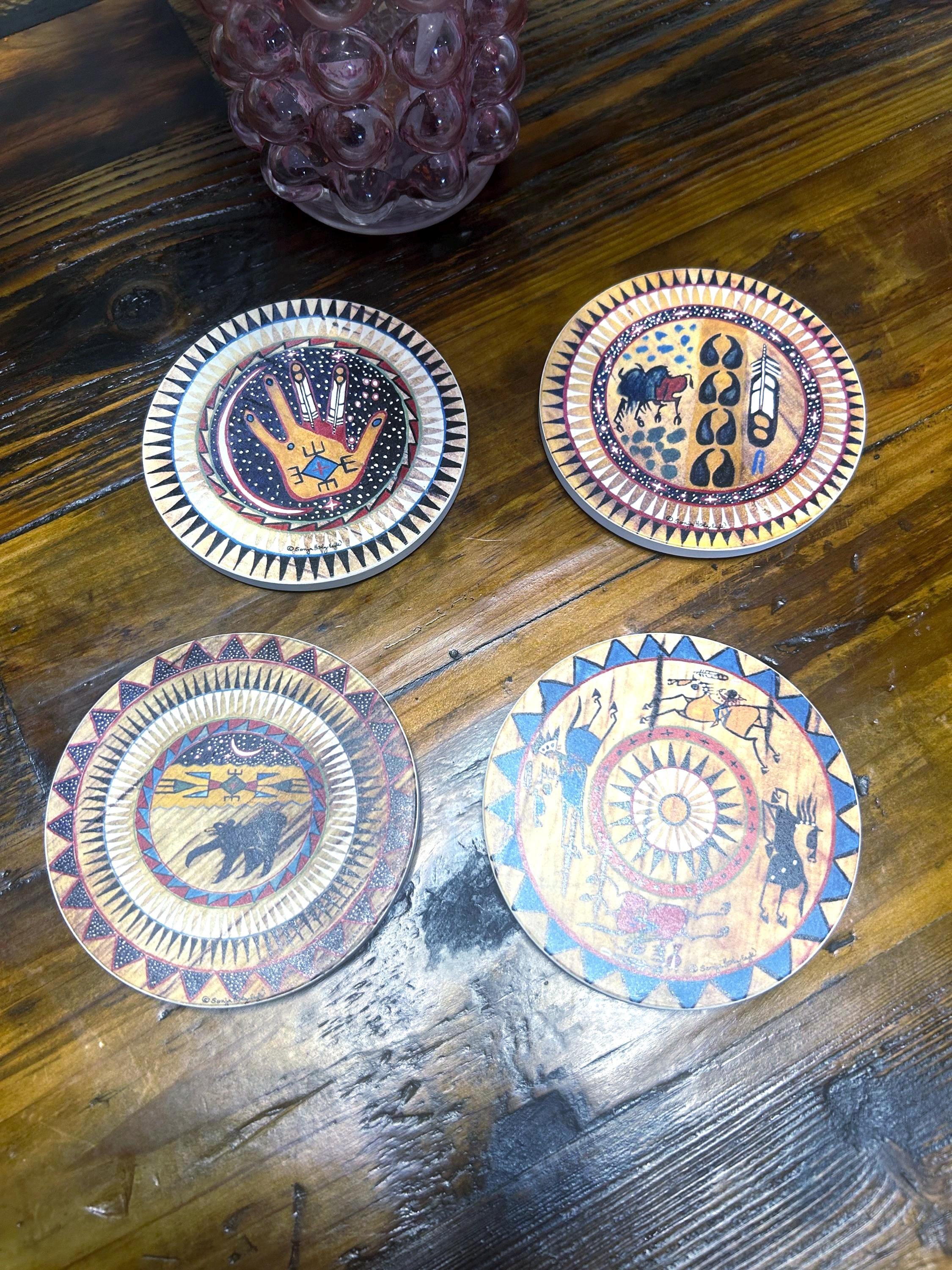Sonja Holy Eagle ネイティブアメリカン ストーンコースター 木製