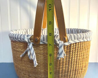 ヴィンテージ ナンタケット バスケット 12インチ x 9インチ ストライプ