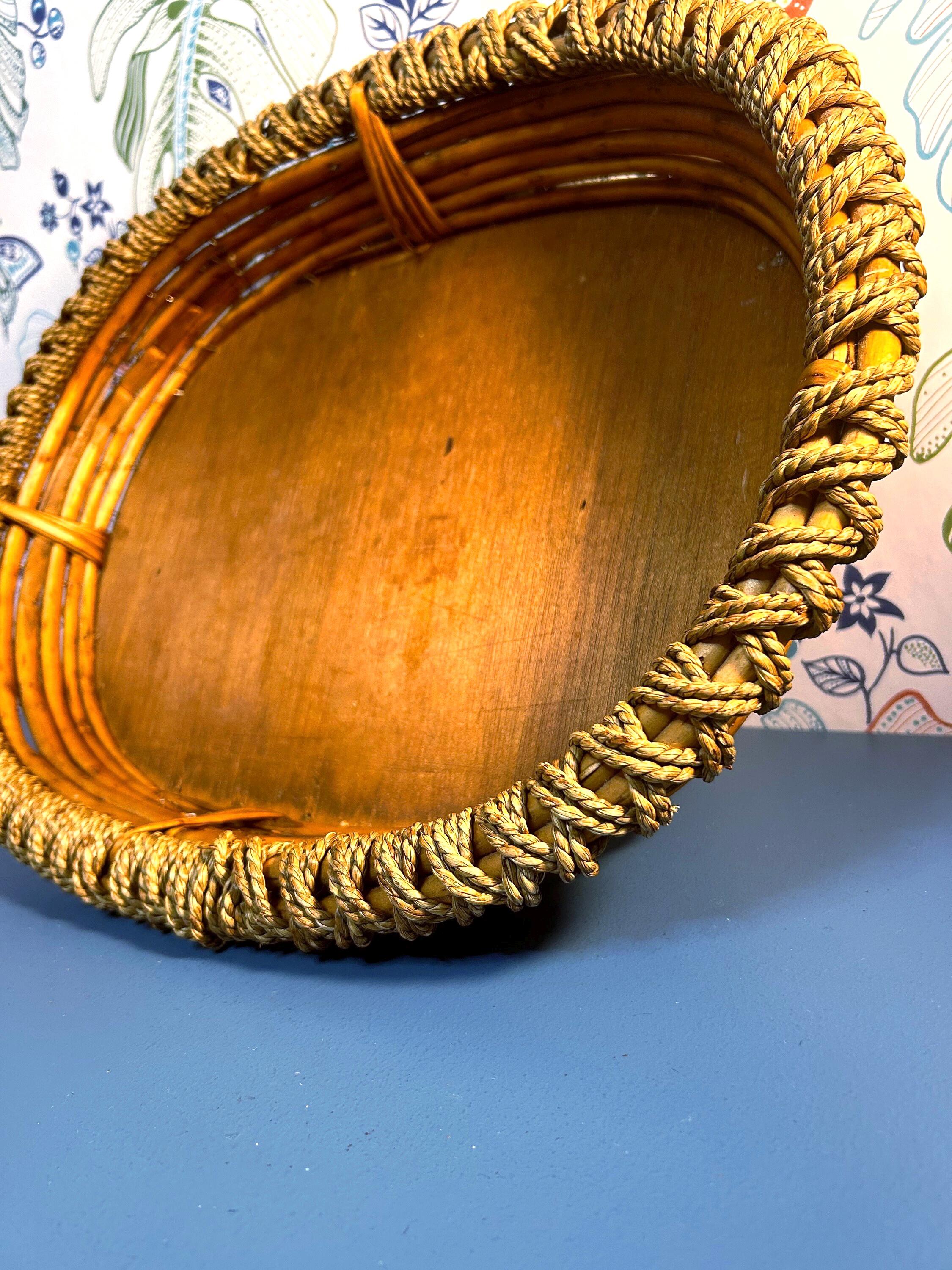 ヴィンテージ竹製バスケット（紐付き）～18インチ×14インチ（大