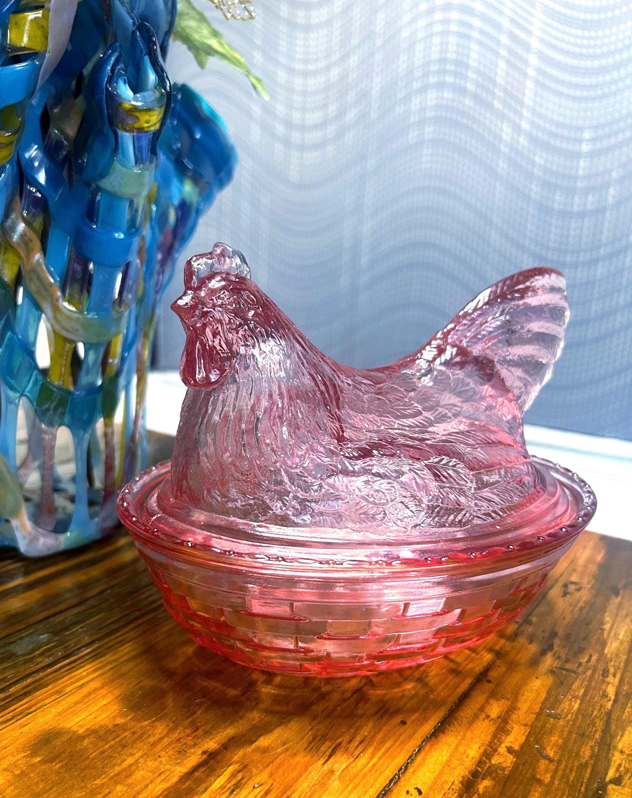 Vintage Pink Longaberger Hen, Glass Chicken on Nest W/ Lid ~ 7” - Etsy