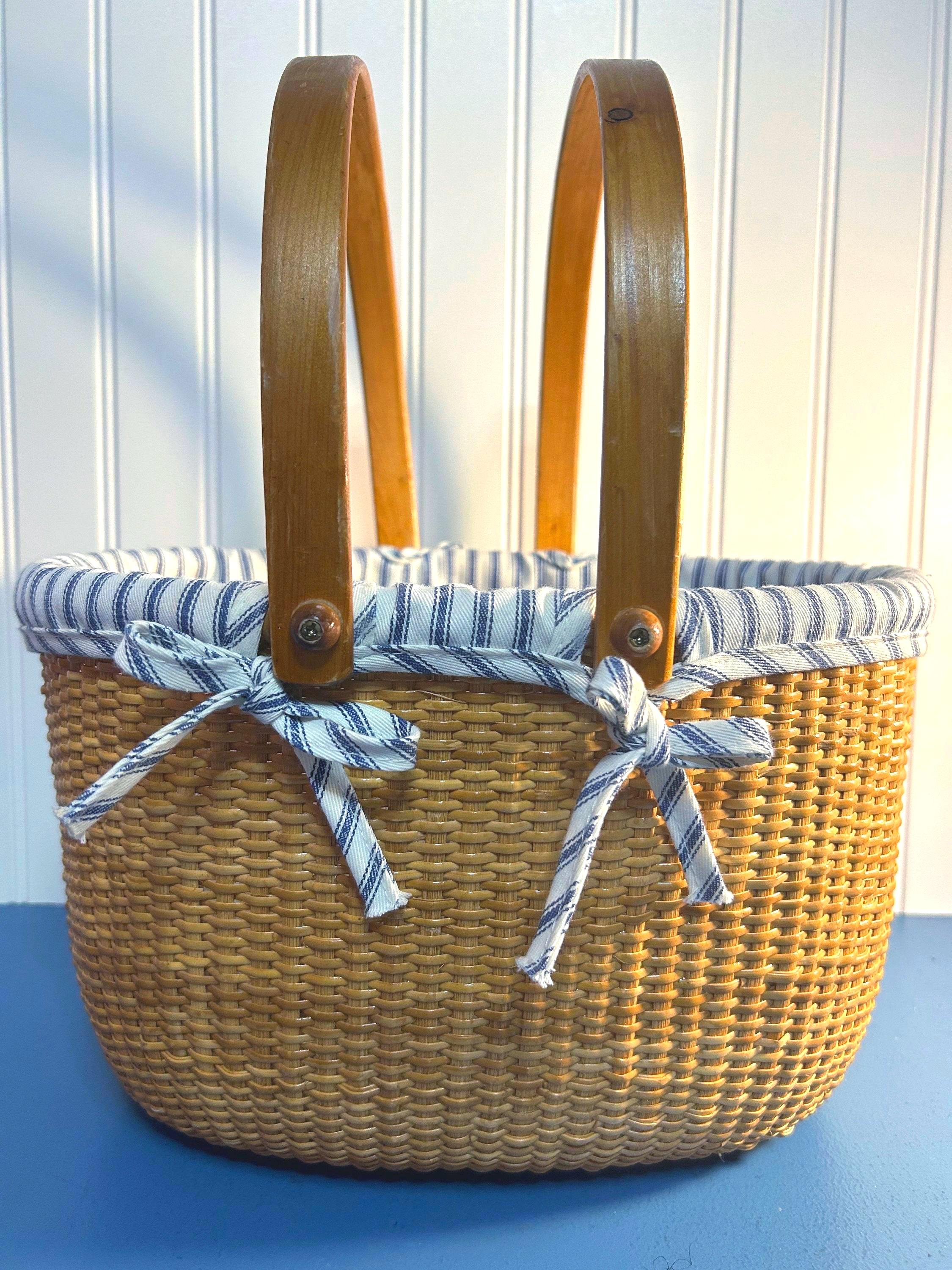 ナンタケットバスケット　ラウンド ヴィンテージ ナンタケット バスケット 12インチ x 9インチ ストライプ