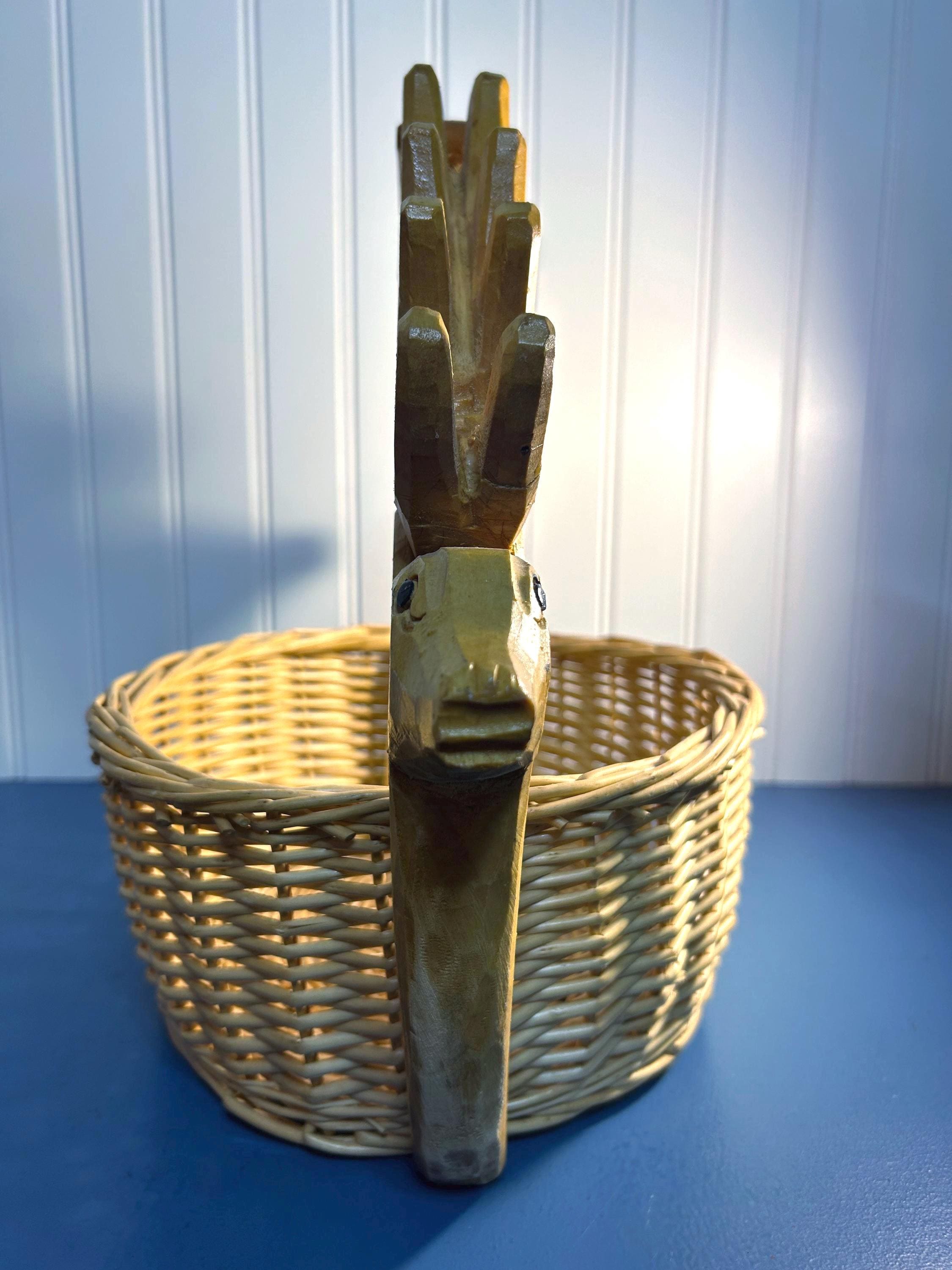 Vintage Hand~carved Deer Antler Woven Basket ~ 14” - Etsy