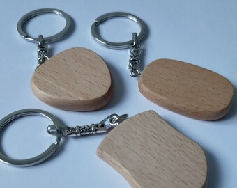 Porte-clés en bois vierges, porte-clés bricolage, porte-clés en bois massif, porte-clés en bois rond, porte-clés en bois carré ,souvenir