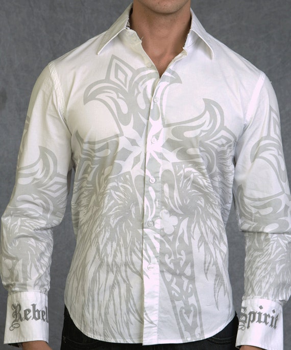 Rebel Spirit Long Sleeve Shirt: Ed Hardy Style Graphic Print