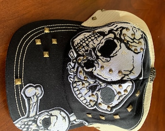 Rebel Spirit Trucker Hat: Ed Hardy Style Skull, Studded