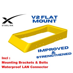 Starlink V2 Dish IMPROVED Flat Mount DIY Kit for Camper Rv - Improved Design, Incl. Mounting Hardware & Waterproof Ethernet Connector