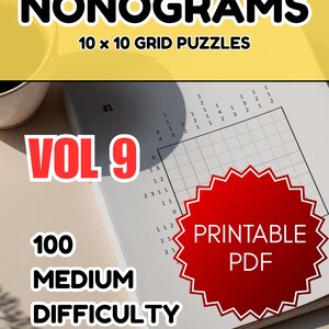 100 medelstora nonogram 10x10-pussel - utskrivbara digitala nedladdningsbara PDF - volym 9