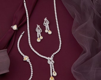 Luxus Charming Pear Diamantförmige Mix Designer Schmuck 925 Sterling Silber Set