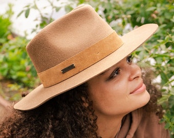 Captain Jack Fedora – Ivory & Camel Wide Brim Hat | Modern Cowboy Fedora | Unisex Rancher Style