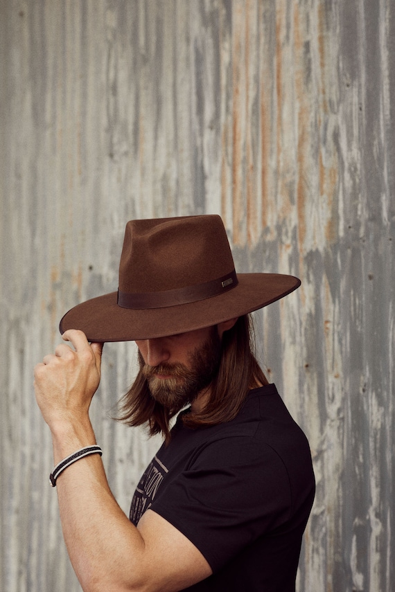 Felt Rancher Fedora Hat Wide Brim Unisex Vintage Cowboy Style FLUFFY SENSE. Big Wide Brim Felt Rancher Fedora Hat for  main image 3